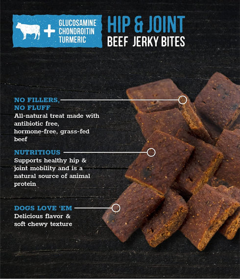 Wholesome Pride Functional Dog Hip & Joint Support Beef Recipe Jerky Bites Dog Treats - 8 oz...