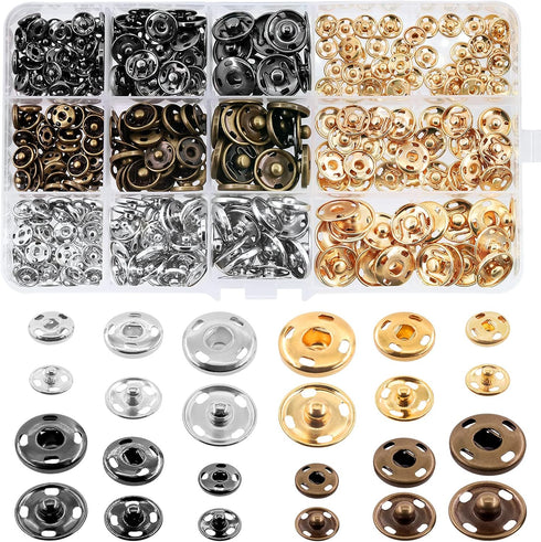 Mardatt 180 Sets 9mm 12mm 15mm Sew-on Snap Buttons Metal Snap Fastener Hidden Press Button with Storage Case for Sewing Clothing Bags DIY Craft (S...