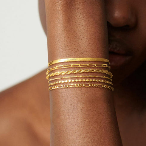 Gold Bracelets for Women 14k Real Gold Plated Dainty Bracelet Stack Set for Women Trendy Cuban Paperclip Link Snake Rope Figaro Chain Cute Stackab...