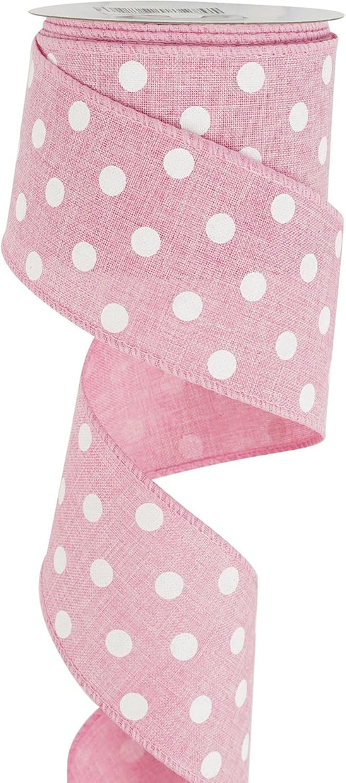 HUIHUANG Pink Polka Dot Burlap Ribbon Wired Edge Ribbon Easter Wreath Ribbon 2.5 Inch X 10 Yards Pink and White Polka Dot Ribbon for Wreaths Bows ...