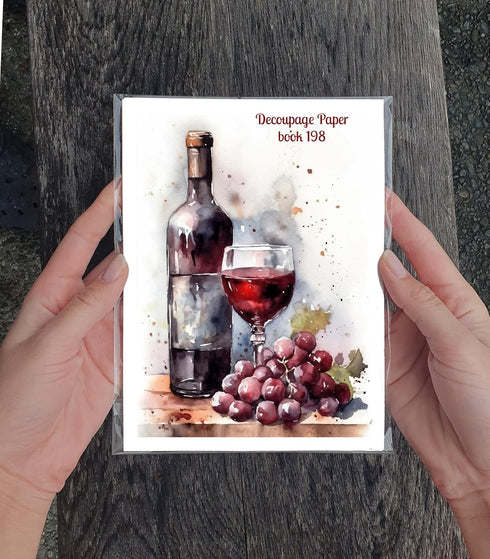 Decoupage Paper Pack (35 Sheets 6"x8") Watercolour Paintings of Amazing Wine and Grapes FLONZ Vintage Illustration Pictures Cards for Decoupage, C...