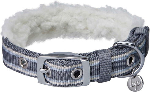 Blueberry Pet Soft & Comfy Multi-colored Stripe Fleece Padded Adjustable Dog Collar with Metal Buckle - Grey, Neck 9-12.5", for Small Breed...