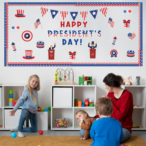 94Pcs US Presidents Government Bulletin Board Classroom Decoration Patriotic Border American Flag Cutouts President Memorial Independence Day Supp...