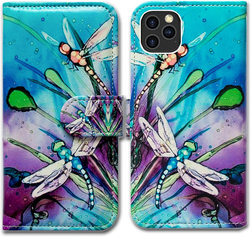Case for iPhone 12 Pro Max, Cute Dragonfly Leather Flip Wallet Case Cover with Card Slot Holder Kickstand for iPhone 12 Pro Max...