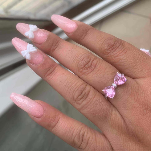 Pink Bow Rings for Women 925 Sterling Silver Cubic Zirconia Mother Daughter Ring Promise Rings for Her Dainty CZ Adjustable Stackable Rings Jewelr...