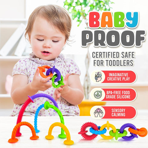 Toddler Bath Toys Suction Toy: Textured Sensory Suction Bath Toys, Kids Sensory Fidget Toys for Windows Building Toys, No Hole Baby Bath Toys, Str...