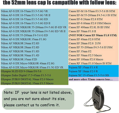 2 Packs 52mm Camera Lens Cap for Nikon D850 D7500 D3500 D3000 D3100 D3200 D3300 D5000 D5100 D5200 D5300 D5500,Canon EOS 90D , Rebel T7, 200d ii?1x...