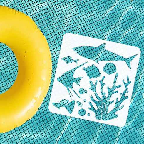 FINGERINSPIRE 4 Pcs Layered Ocean Fish Stencil 11.8x11.8 inch Sea Ocean Creatures Stencil Template Plastic Coral Fish Conch Shell Pattern Painting...