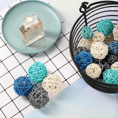 72 Pcs Wicker Rattan Decorative Balls Centerpiece Bowls Fillers Balls for Spring Summer Craft, Wedding Party, Potpourri Decor, 4 Sizes(Dark Blue, ...