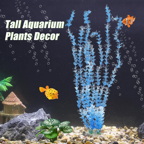 Large Aquarium Plastic Plants, Tall Aquarium Plants, Big Aquarium Plastic Plants for Fish Tanks Decor, 19.29" Height (Blue White, 2pcs)...