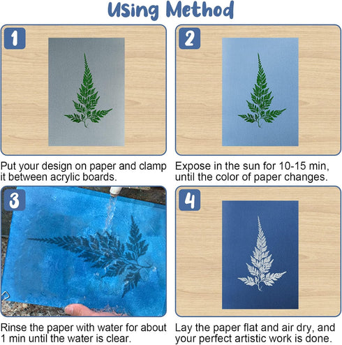 38 Sheets Cyanotype Paper A5 Sun Print Paper Kit with 2 Clear Acrylic Sheets High Sensitivity Solar Drawing Paper Nature Sun Printing Paper for Ad...