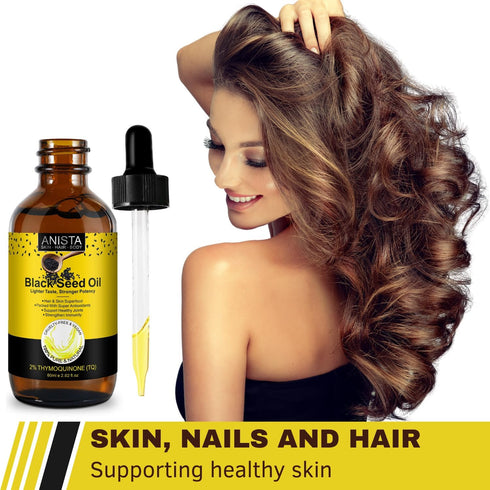 100% Virgin Cold Pressed Black Seed Oil Liquid for Hair Growth, Skin, 3 Times TQ, Omega 3 6 9, Antioxidant Supplement for Joints Digestive & Immun...