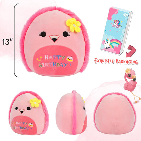 Easfan Pink Flamingo Plush Pillow Cute Stuffed Animal Cuddly Soft Toys Happy Birthday Gifts Plush Pal for Kids Girls Adults, 13-Inch...