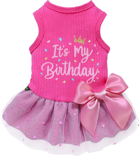 Fitwarm It's My Birthday Dog Dress, Dog Birthday Dress with Bowknot, Dog Clothes for Small Dog Girl, Funny Dog Clothes, Pet Cat Outfit, Pink, Larg...