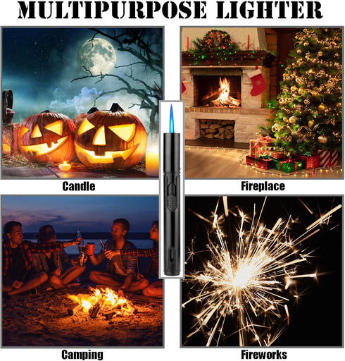 Anrapley Lighter, 6.0in Long Butane Torch Lighter with Fuel Level Window, Windproof Pen Lighter Adjustable Jet Flame for Candle Fireplace Grill Ki...