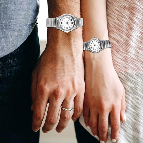 Lancardo Women Elastic Band Watch: Quartz Easy to Read Arabic Number Round Dial Stretch Band Wrist Watch Silver Gold...