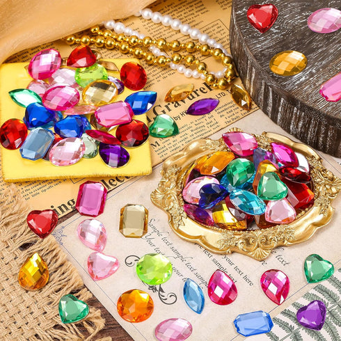 anezus 120PCS Craft Jumbo Jewels, Large Sequins with 2 Pack B7000 Jewelry Glue, Flat Back Craft Gems Rhinestones for Pirate, Fake Gemstones for Fa...