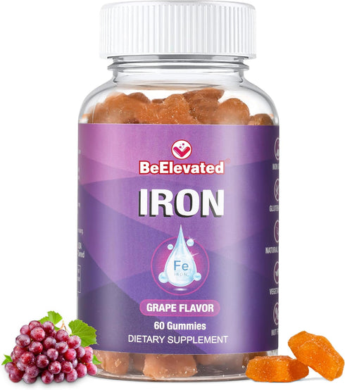 Iron Gummy Vitamin - Gluten Free Supplements for Iron Deficiency for Adults & Kids - Peanut Free Gummies Supplement - Grape Flavor Chewable Vitami...