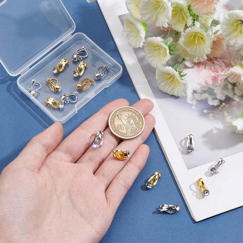 PH PandaHall 8 Pairs Clip-on Earring Converter Gold Silver Earring Findings Brass Earring Clips with Crystal Rhinestone Earring Silicone Earring P...