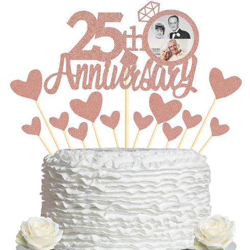 Sumerk 25th Anniversary Cake Topper,13PCS Rose Gold Glitter Cake Toppers Cake Decorations Set for 25th Wedding Anniversary Celebration Party...