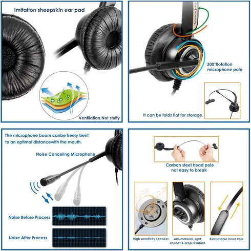 Office Headset with RJ9 Plug Compatible with Yealink T22P T26P,T28P Phones for Avaya 1608 9630 9640 9650 9620,GrandStream Phones...