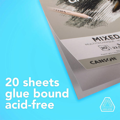 Canson Graduate Grey Toned Mixed Media Pad, Foldover, 9x12 inch, 20 Sheets | Artist Paper for Adults and Students - Watercolors, Mixed Media, Mark...