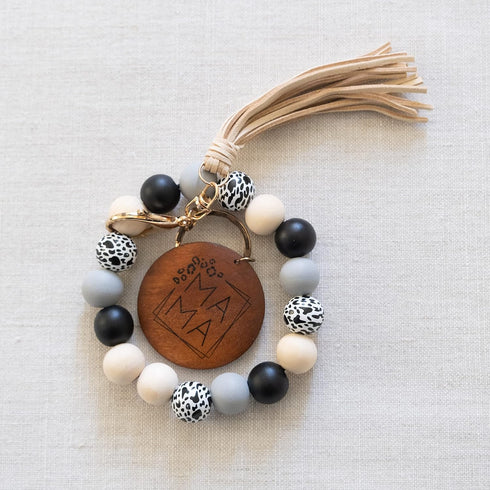 MAMA Keychain wristlet for Moms- Printed Wood with Wood Beads Key Chain, Perfect Accessory for Mom- Great Mother’s Day Gift- Cheetah Print,Christm...