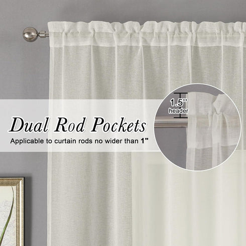 Doris 36 Inch Sheer Curtains Set of 2 Pieces, Faux Linen Natural Window Small Curtain Tiers for Kitchen Bedroom, Airy & Breathable Dual Rod Pocket...