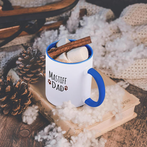 3dRose (mug_153948_6) Mastiff Dog Dad - Doggie by breed - brown muddy paw prints - doggy lover - proud pet owner love - Two Tone Blue Mug, 11oz...