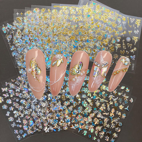 20 Sheets Butterfly Nail Art Stickers Decals Gold 3D Self-Adhesive Nail Decals Floral Designs Nails Supplies Spring Summer Butterfly Nail Stickers...