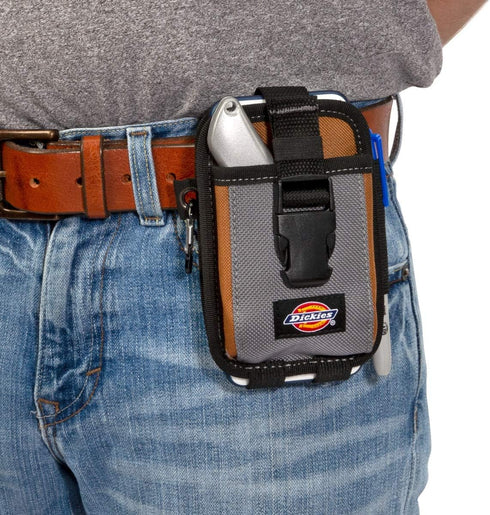 Dickies 2-Compartment Large Phone Pouch, Universal-fit Steel Clip for Tool Belt, Security Strap Over Phone, Carabiner for Quick-Clip Key Storage...