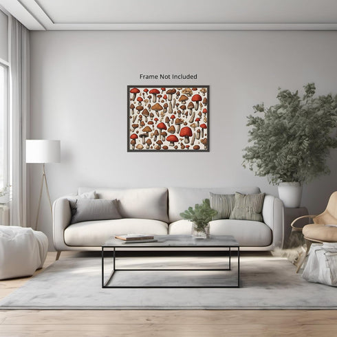 Posterizer 1 pcs- Red and brown mushrooms on a white background-Floral Botanical Art-Kitchen & Bar Art- Gift for Men Women -decor for Bedroom, Off...