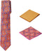 Men's Woven Medallion Regular Length Neck Tie with 2 Handkerchief Pocket Squares Hanky Set - Grey Wine Gold...