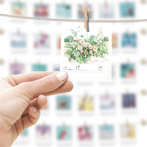 BIZYAC Hanging Photo Display Room Wall Decor - Sculptural Picture Frames Collage - 5 Strings with 30 Clips - 3M Self Adhesive Hooks - No Holes Dri...