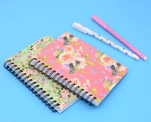 Yansanido Spiral Notebook, 4 Pcs A6 Flower Design Thick Hardcover 8mm Ruled 4 Color 80 Sheets -160 Pages Journals for Study and Notes (A6-4pcs flo...