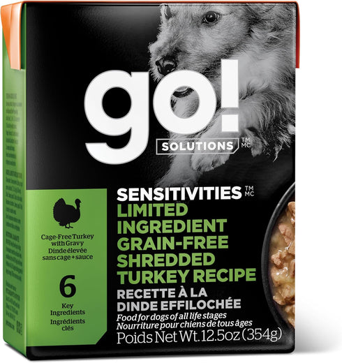 GO! SOLUTIONS Sensitivities Limited Ingredient Wet Dog Food - Grain Free Shredded Turkey Recipe - Complete & Balanced Nutrition for All Life Stage...
