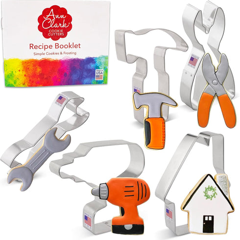 Father's Day Cookie Cutters Tools & Construction Cookie Cutters 5-Pc. Set Made in USA by Ann Clark, Cordless Drill, Hammer, Wrench, Pliers, House...