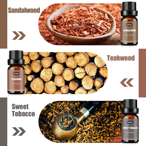 Essential Oils Set, Men Scents Fragrance Oil Essential Oils for Diffuser | Sandalwood, Teakwood, Sweet Tobacco, Cinnamon & Pine Needle, Woody Veti...