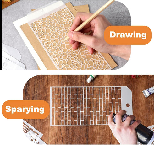 8 Pieces Stencils for Crafts, Leopard Brick Dot Layering Stencils Reusable Mixed Media Art Texture Stencils for Painting on Wood Crafts Furniture ...