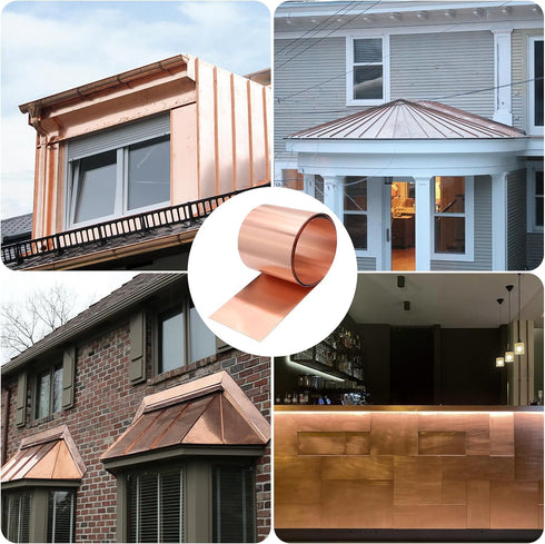 ELECTRAPICK Copper Flashing,28 Gauge(0.3mm) Thickness, 2in x 5ft, 99.95% Pure Copper Sheet Roll, Roofing Metal Flashing Roll for Contractors DIY P...