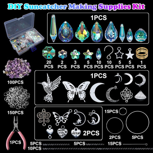 HYBEADS DIY Suncatchers, 400pcs Sun Catchers Making Supplies Kit Art and Crafts for Adults Hanging Prism Sun Catcher with Crystals Rainbow Maker f...