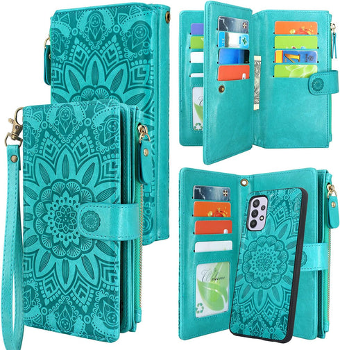 Harryshell Detachable Magnetic Zipper Wallet Leather Case with Cash Coin Pocket 12 Card Slots Holder Wrist Strap Lanyard for Samsung Galaxy A32 5G...