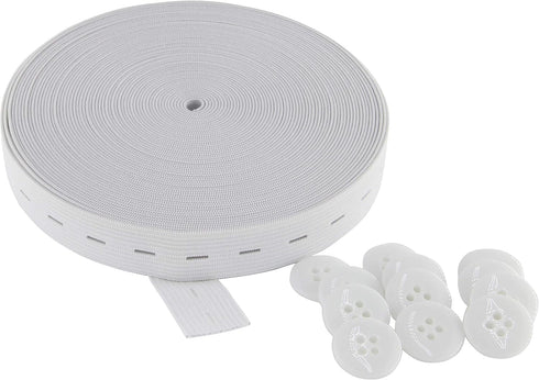 Flat Sewing Band Spool with Buttonholes Elastic Stretchable, Ideal for DIY Waistbands and Necklines (White, 3/4 inch X 12Y)...