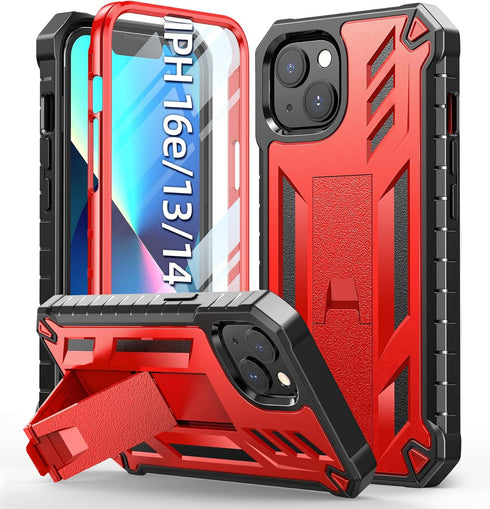 for iPhone 13/14 Protective Case: for iPhone 16e Cover with Built-in Kickstand | Heavy Duty Military Grade Hard Protection Shock Proof | Durable D...