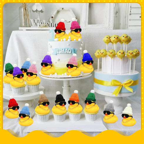 12 Set Mini Ducks with Mini Hats Necklace and Sunglasses Bath Duck Toy for Baby Shower Birthday Swimming Party Gift Favor Decorations...