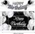 Happy Birthday Backdrop Banner - Black and Silver Photography Background - Large Party Sign Poster for Men and Women - Decoration Supplies...