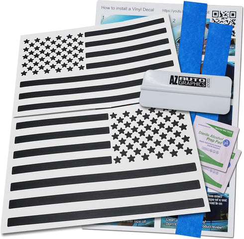 (Matte Black 4" x 7") Two US American Flag Decal Sticker Die-Cut Subdued Car Truck...