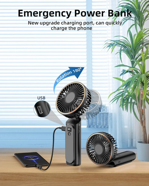 TUNISE Portable Handheld Fan, Portable Fan Rechargeable, 4000mAh, 180° Adjustable, 6 Speed Wind, Display Electricity in Real Time, USB Rechargeabl...