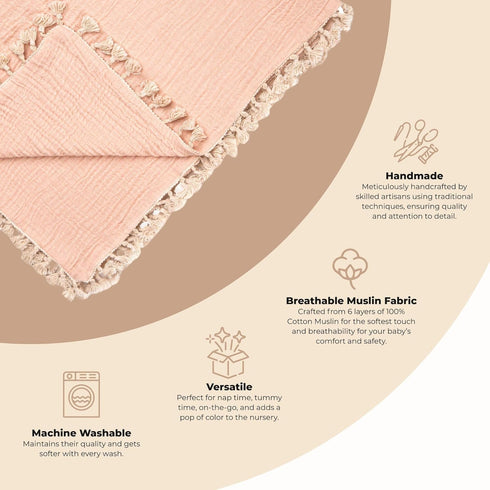 Crane Baby Muslin Swaddle Blanket, Soft Cotton Lightweight Nursery and Stroller Blanket for Baby Boys & Girls, Desert Rose, 30" x 40"...