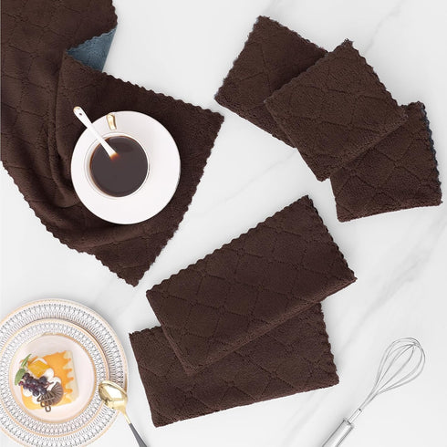 12 Pack Kitchen Cloths Dish Towels (10" x 10", Dark Grey & Brown), Super Soft and Absorbent Dish Cloths, Coral Velvet Microfiber Cleaning Cloth, N...